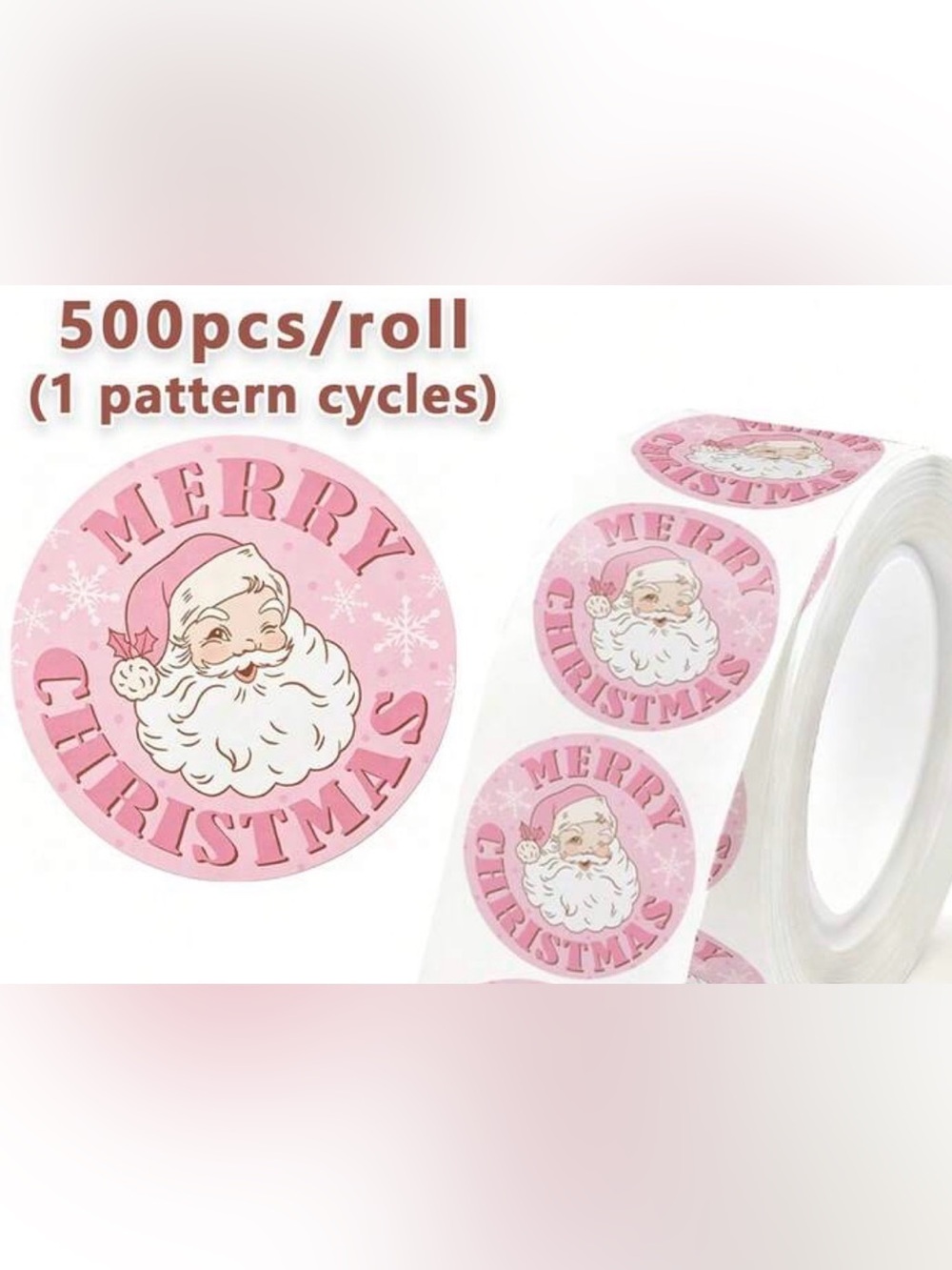Pink Merry Christmas Santa Sticker - Roll of 500